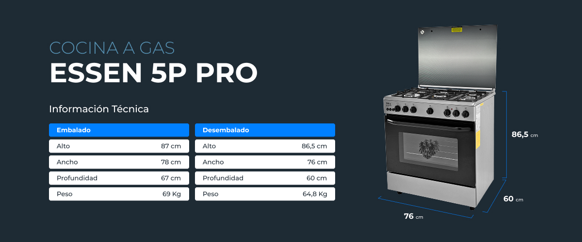 Cocina ESSEN 5P Pro - Medidas y dimensiones